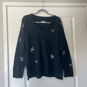 Knox Rose Black V-Neck Sweater with Silver Stars